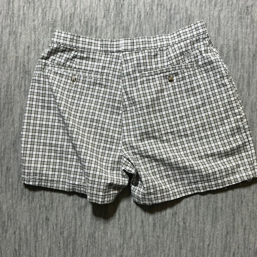 Adidas Vintage Plaid Golf Shorts Tan White Black Checkered Women 14/14